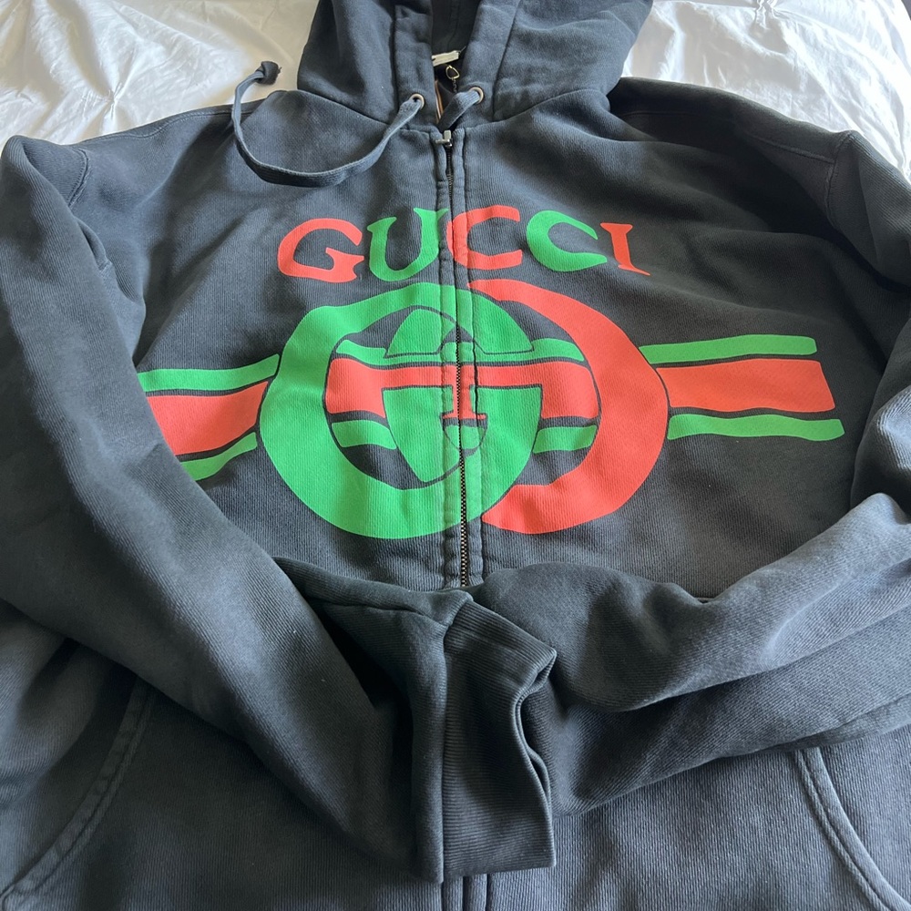 GUCCI BLACK/MULTI Made In Italy Interlocking G Logo Reversible Hoodie Jacket